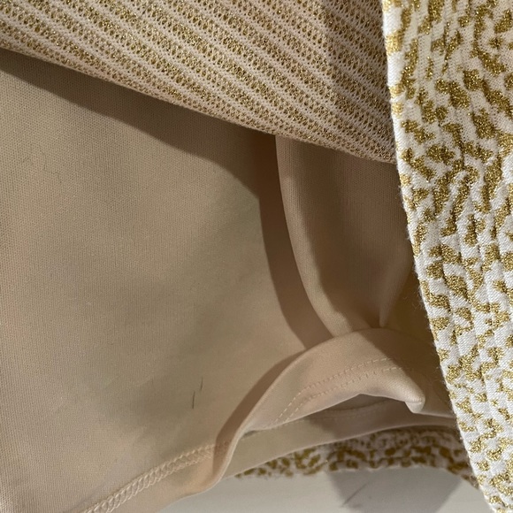 Maggy London Metallic Gold and Beige Shift Dress Exposed Gold Zipper, Lined - Picture 7 of 8
